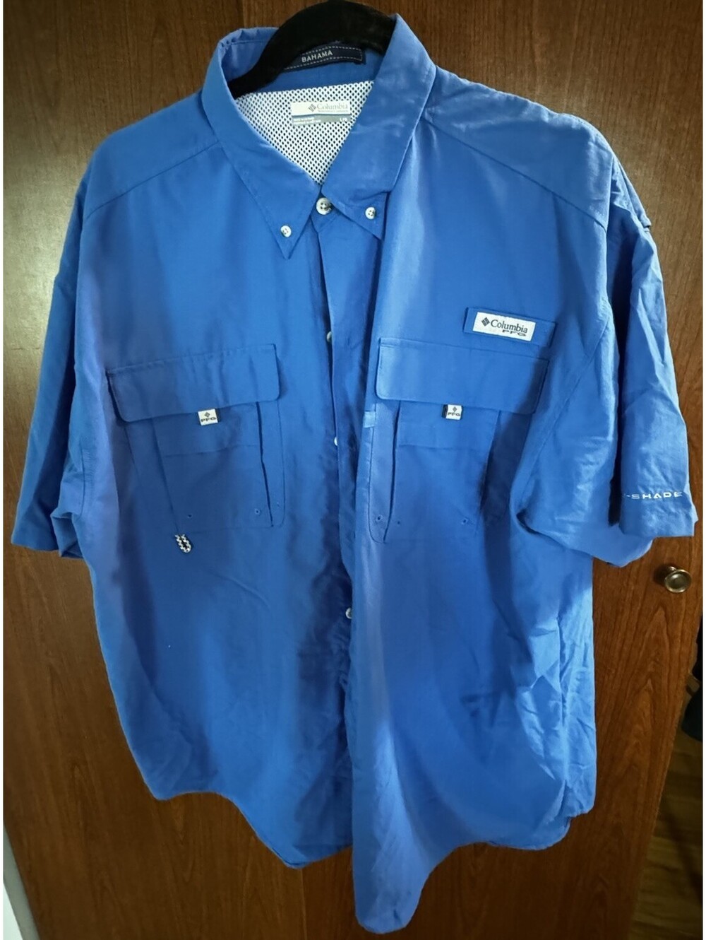 Columbia PFG Bahama II Shirt Men's Large Blue Omni-Shade Vented Fishing Pockets